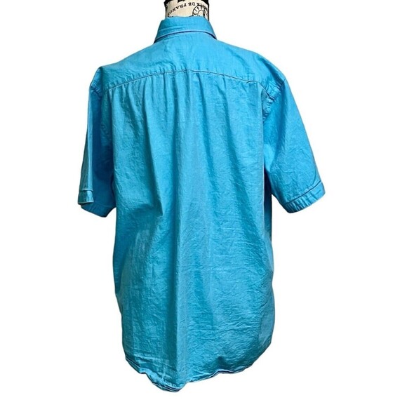 Tailor Byrd Collection Mens Blue Button Up Short Sleeve Shirt Cotton Beach L - Picture 4 of 9